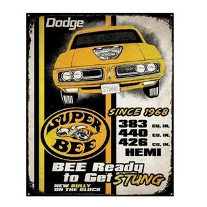 New "Super Bee, Bee Ready To Get Stung" Wall Décor Metal Sign – 16" W x 12.5" H